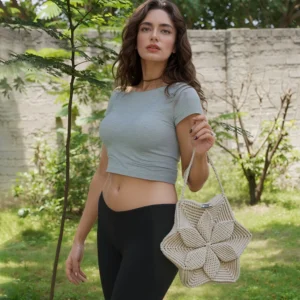 Жіноча в’язана сумка Mara Bloom L, ручна робота, бавовна, білий натуральний